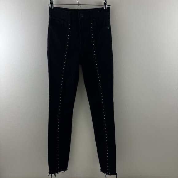 Women Express Black Jeans High Rise Ankle Studded Legging Stretch Size 0 - Picture 1 of 10